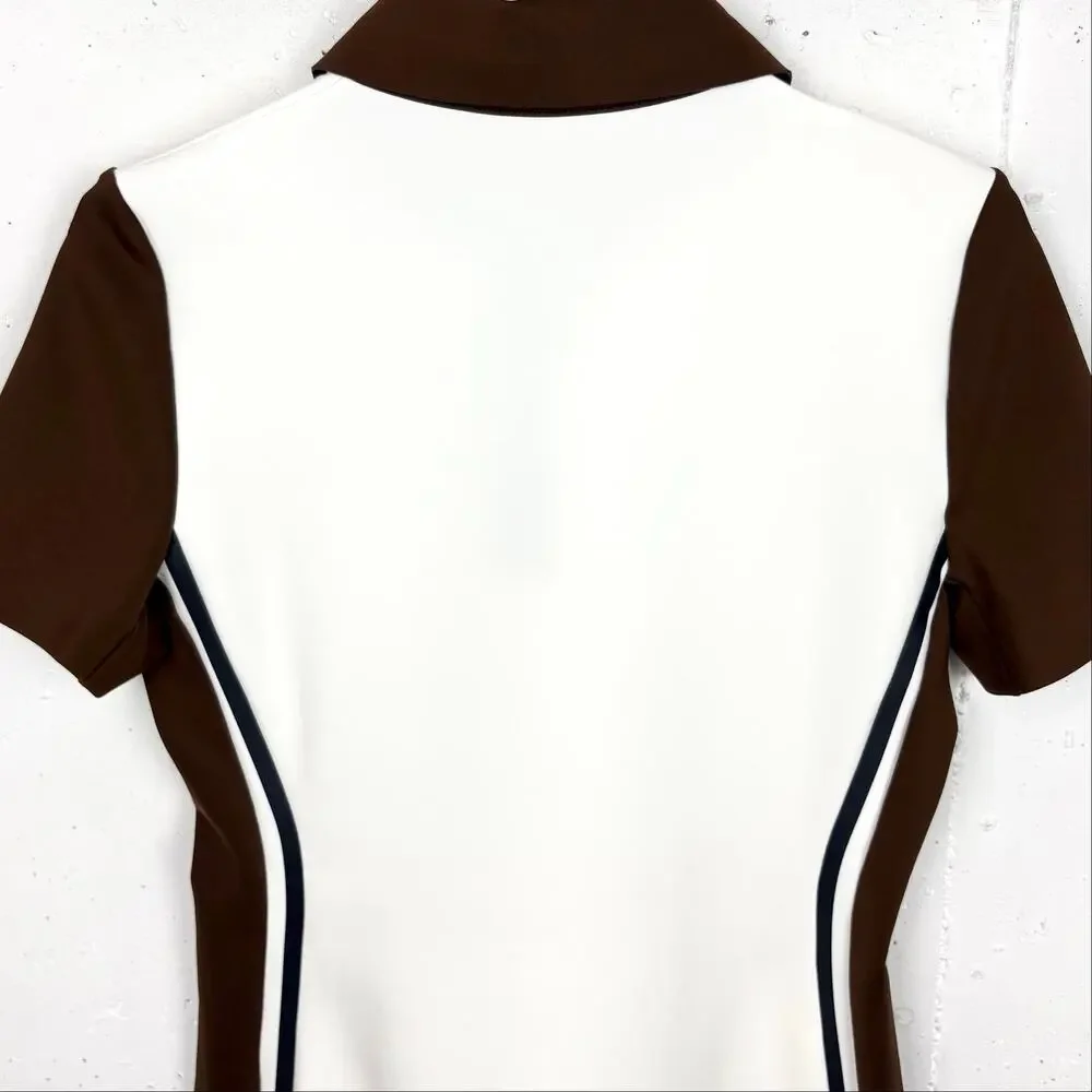 Tory Burch Italian Neoprene Golf Polo Dress ALine Mini Zip Pockets Brown Medium